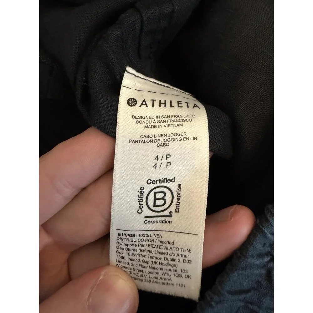 ATHLETA Linen Cabo Tapered Leg Pull On Pants in Black‎ Zip Pockets Size 4/P